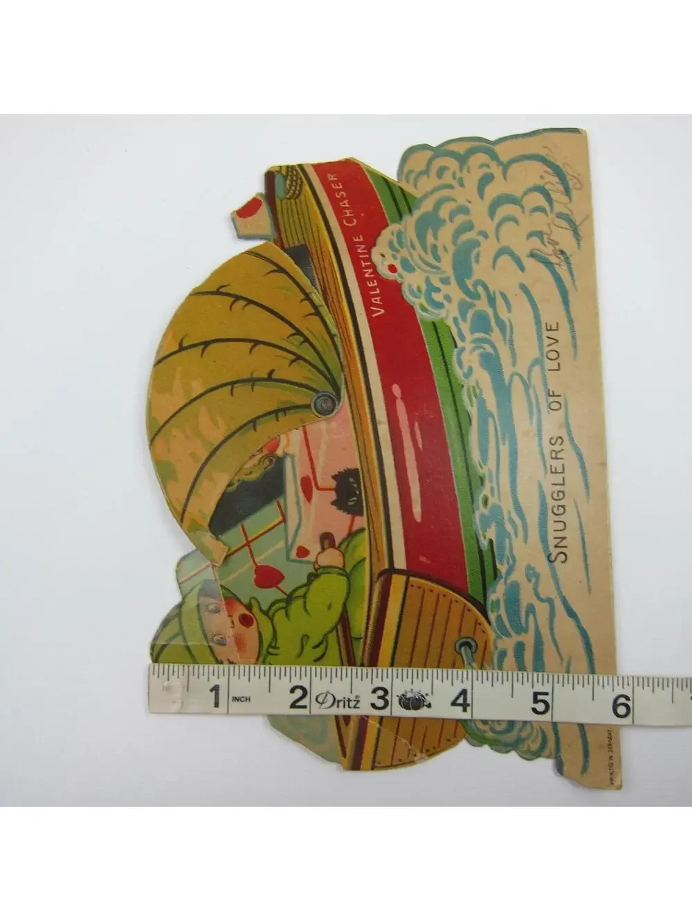 Vintage Valentine Card Mechanical XL Boy & Girl in Boat Canopy Moves 1920s-1930s